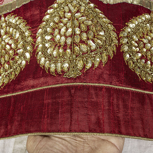 Sanskriti Vintage White-Red Net Dupatta/Stole Hand Embroidery Premium Dabka Veil