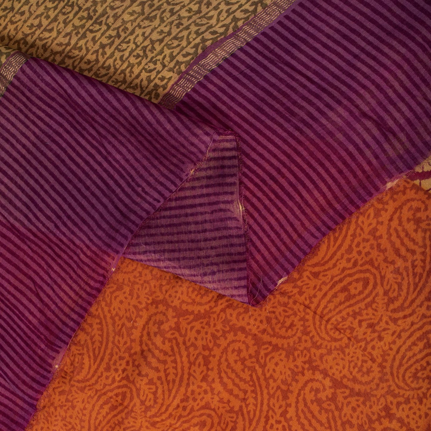 Sanskriti Vintage Orange Cotton Silk Dupatta/Stole Hand Block Print Indian Veil