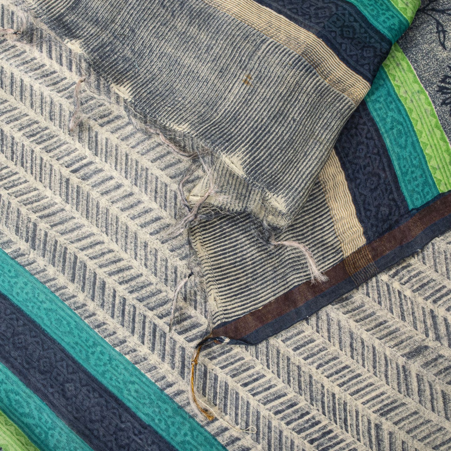 Sanskriti Vintage Gray Cotton Silk Dupatta/Stole Sanganeri Hand Block Print Veil