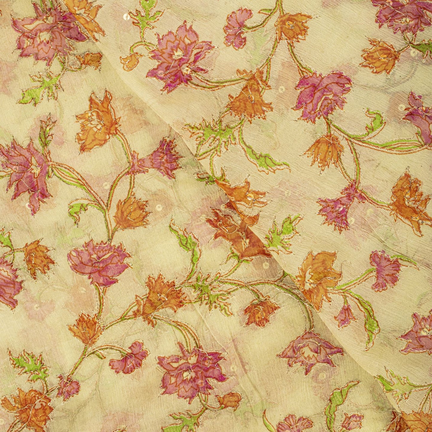 Sanskriti Vintage Cream Pure Chiffon Dupatta/Stole Embroidered Zari-Printed Veil