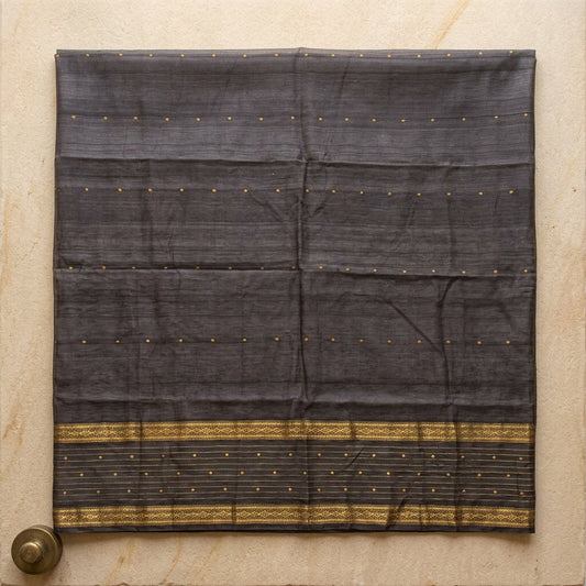 Sanskriti Vintage Black Cotton Silk Dupatta/Stole Chanderi Zari Hand Woven Veil