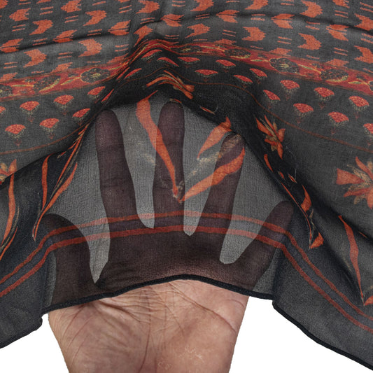 Sanskriti Vintage Black Pure Georgette Dupatta/Stole Floral Printed Indian Veil