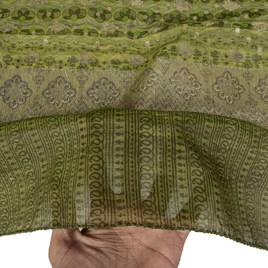 Sanskriti Vintage Green Blend Cotton Dupatta/Stole Floral Print-Woven Soft Veil