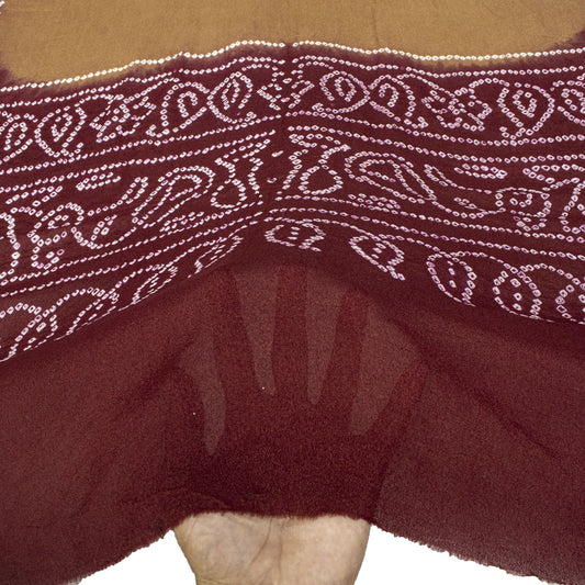 Sanskriti Vintage Dupatta/Stole Brown-Red Pure Silk Bandhani Work Indian Veil