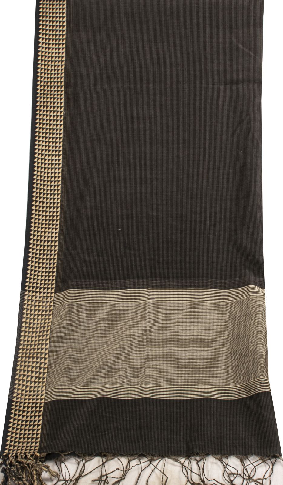 Sanskriti Vintage Dupatta/Stole Black Cotton Silk Hand Woven Geometric Soft Veil