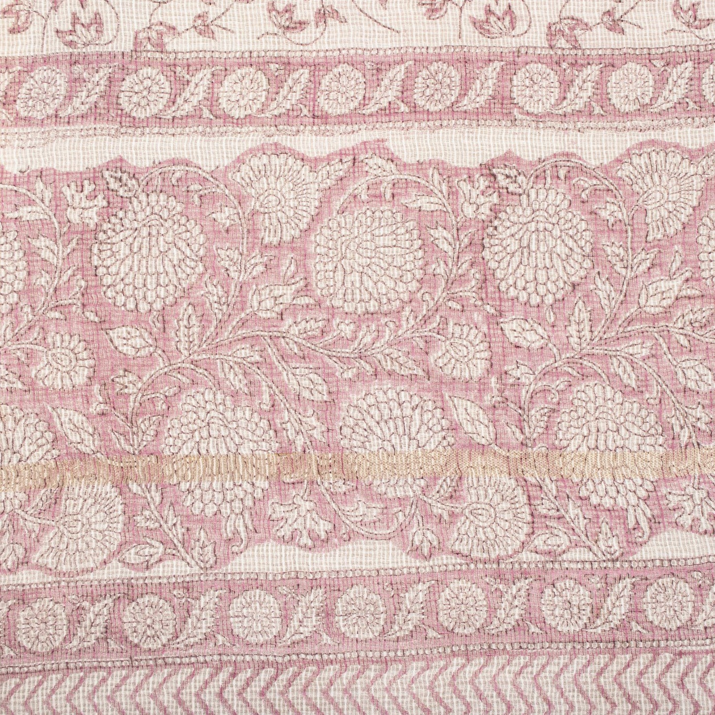 Sanskriti Vintage Dupatta/Stole White Blend Cotton Kota Handblock Kalamkari Veil