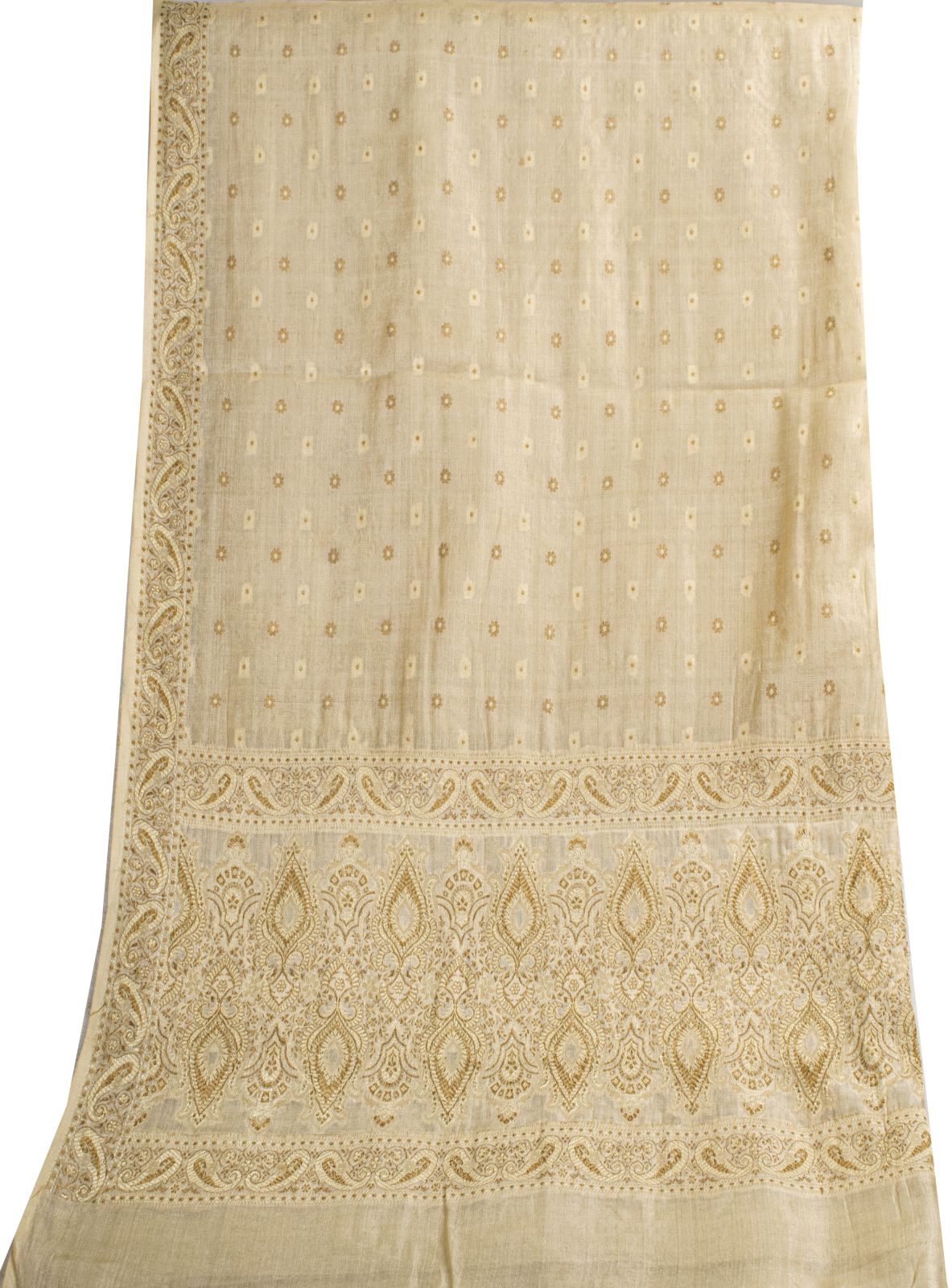 Sanskriti Vintage Dupatta/Stole Cream Pure Silk Woven Wedding Indian Veil