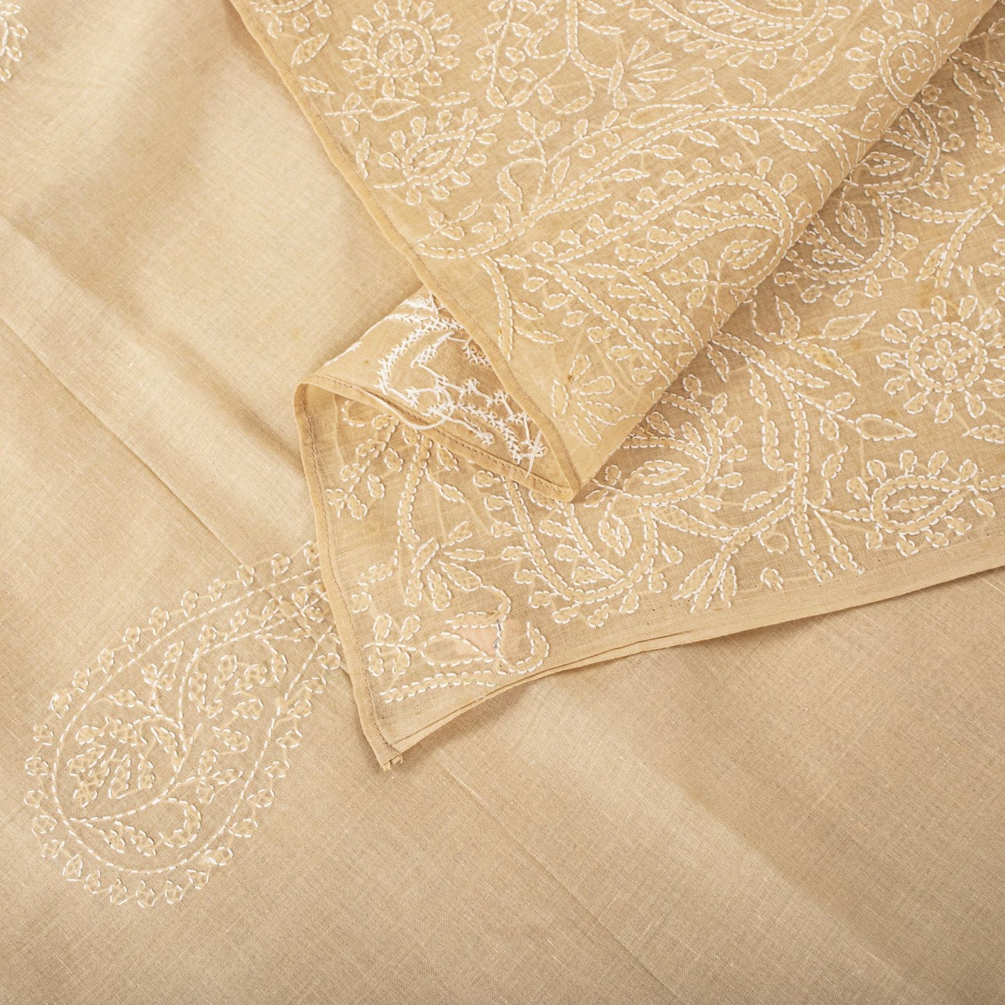 Sanskriti Vintage Dupatta/Stole Peach Pure Cotton Hand Embroidered Chikankari