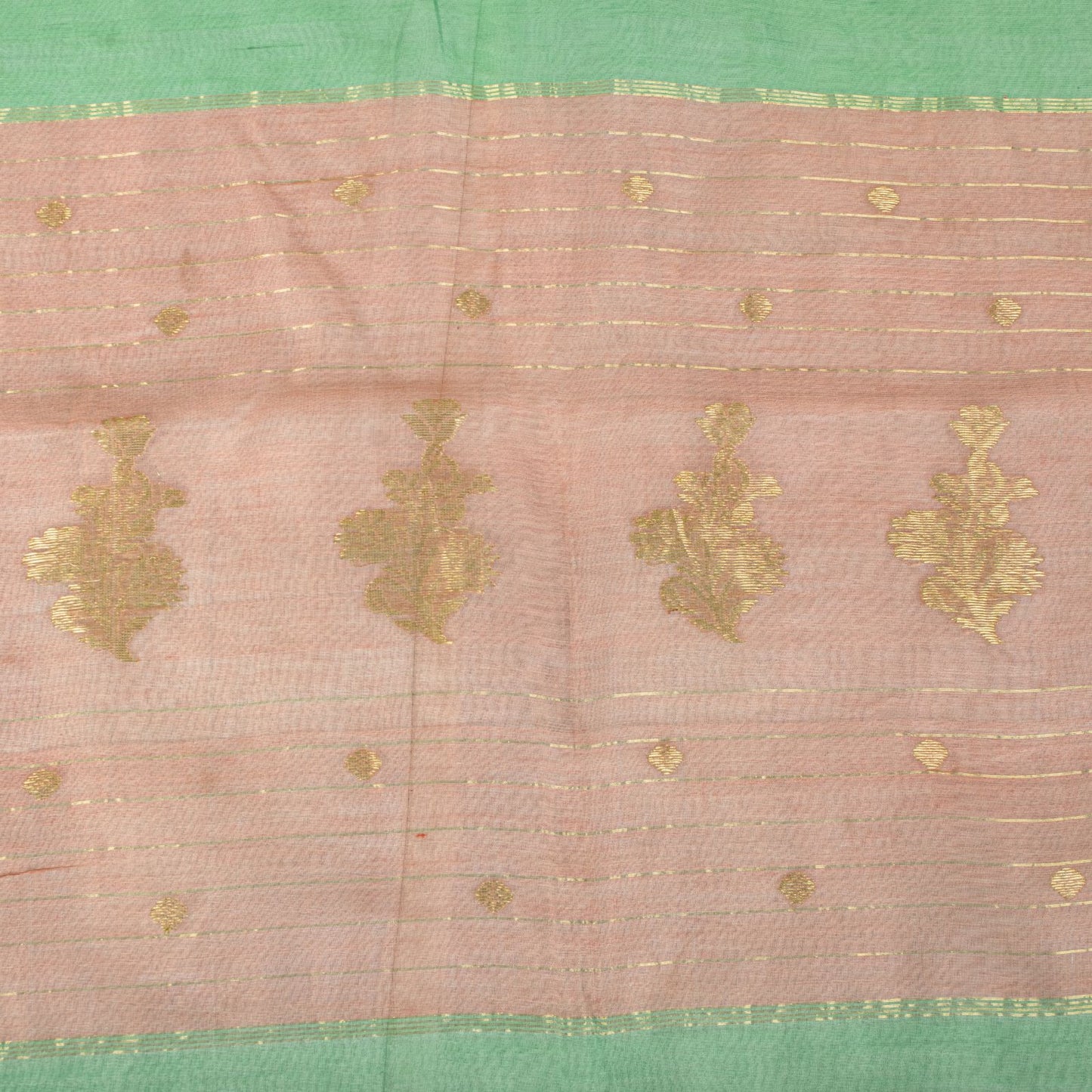 Sanskriti Vintage Dupatta/Stole Green Pure Cotton Silk Chanderi Zari Hand Woven
