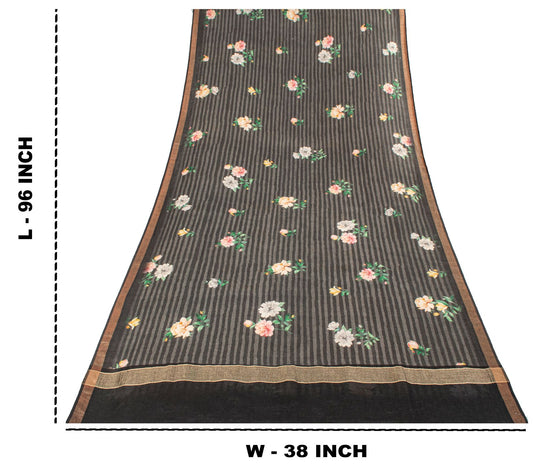 Sanskriti Vintage Dupatta/Stole Black Pure Cotton Digital Printed Floral Veil