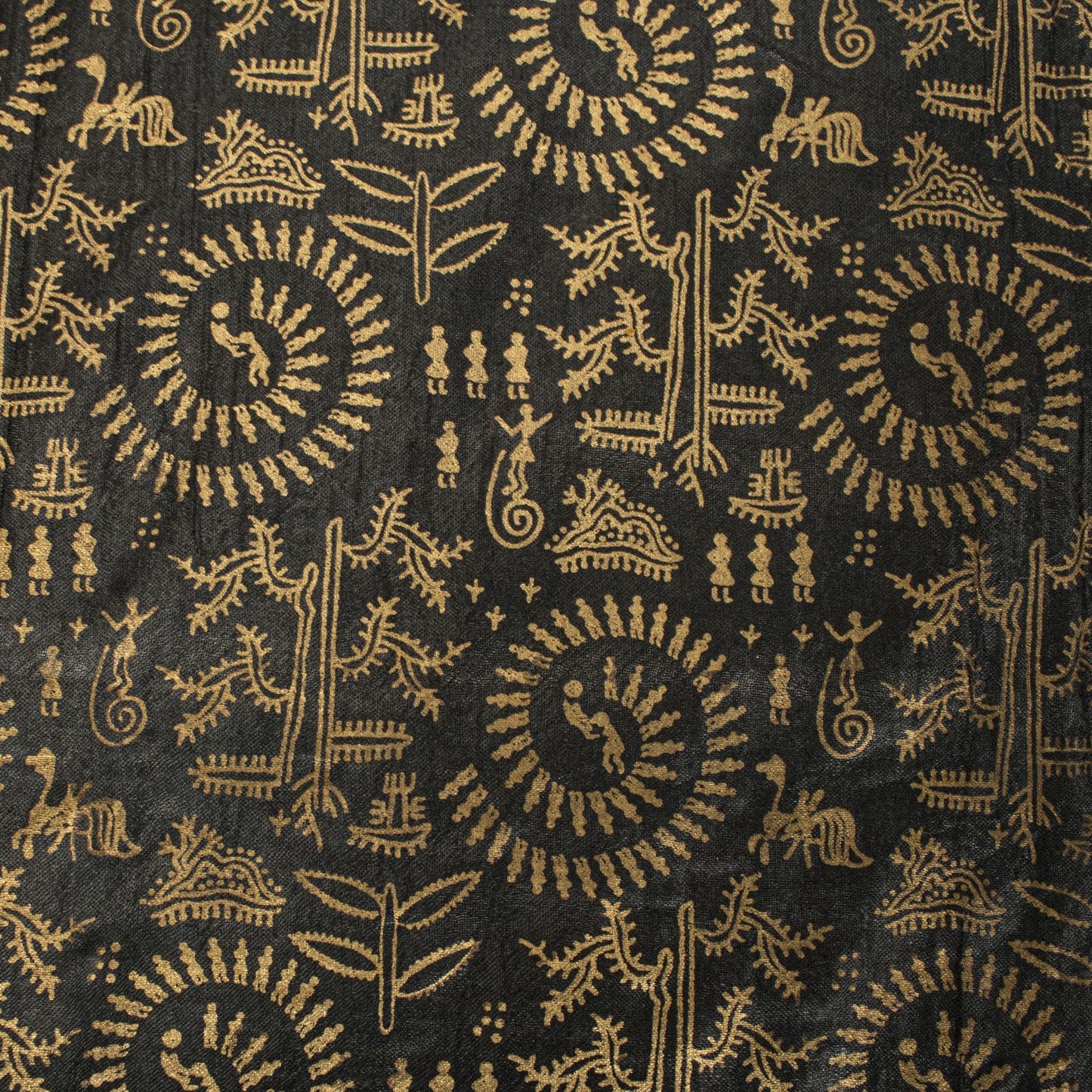 Sanskriti Vintage Dupatta/Stole Black Art Silk Warli Art Hand Block Printed Veil