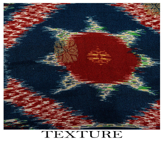 Sanskriti Vintage Dupatta/Stole Blue-Red Cotton Silk Ikat Print-Woven Soft Veil