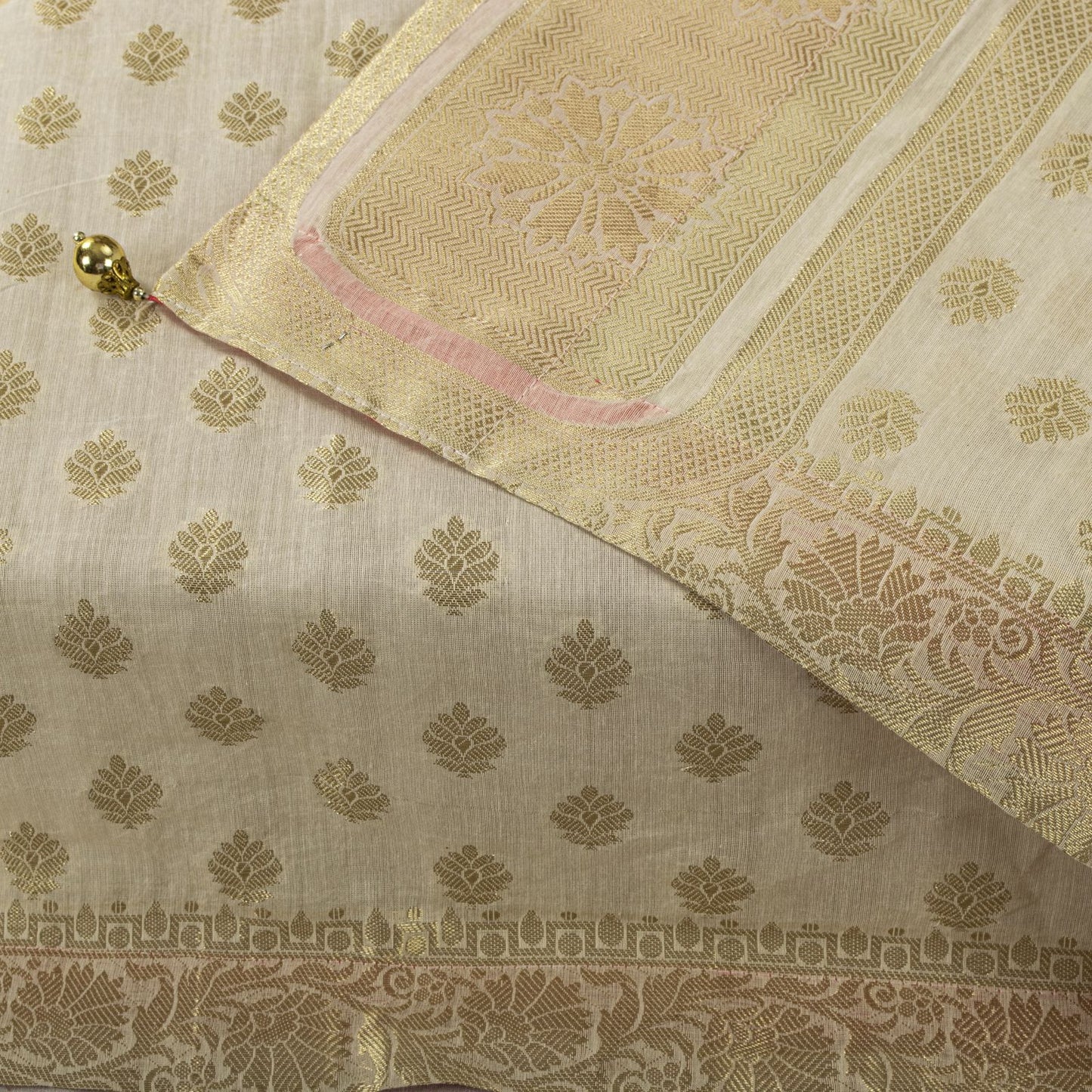 Sanskriti Vintage Dupatta/Stole OffWhite Blend Cotton Zari Woven Maheshwari Veil