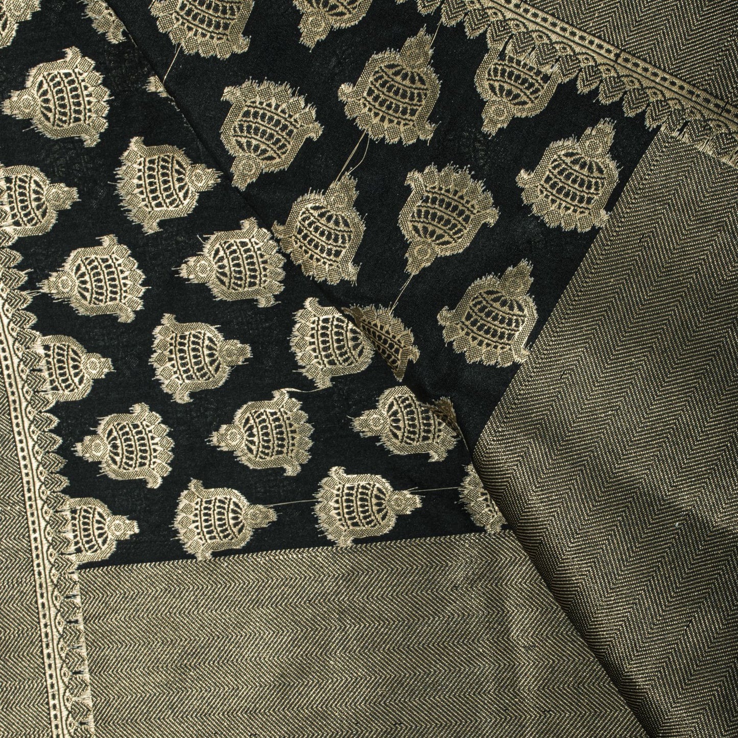 Sanskriti Vintage Dupatta/Stole Black Art Silk Brocade Zari Woven Ornament Veil