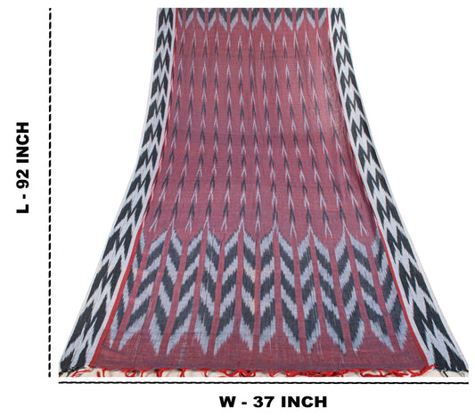 Sanskriti Vintage Dupatta/Stole Maroon Pure Cotton Ikat Hand Woven Sambhalpuri