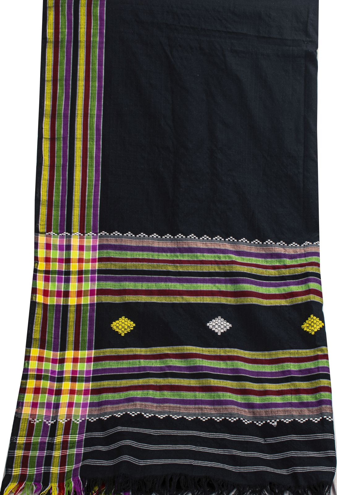 Sanskriti Vintage Dupatta/Stole Black Cotton Kotpad Hand Woven Odisha Soft Veil