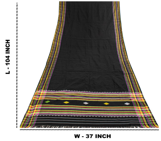 Sanskriti Vintage Dupatta/Stole Black Cotton Kotpad Hand Woven Odisha Soft Veil