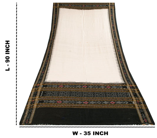 Sanskriti Vintage Dupatta/Stole Black-White Pure Cotton Sambhalpuri Hand Woven