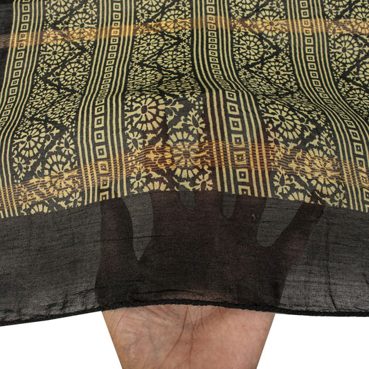 Sanskriti Vintage Dupatta/Stole Black Cotton Silk Hand Block Print Chanderi Veil