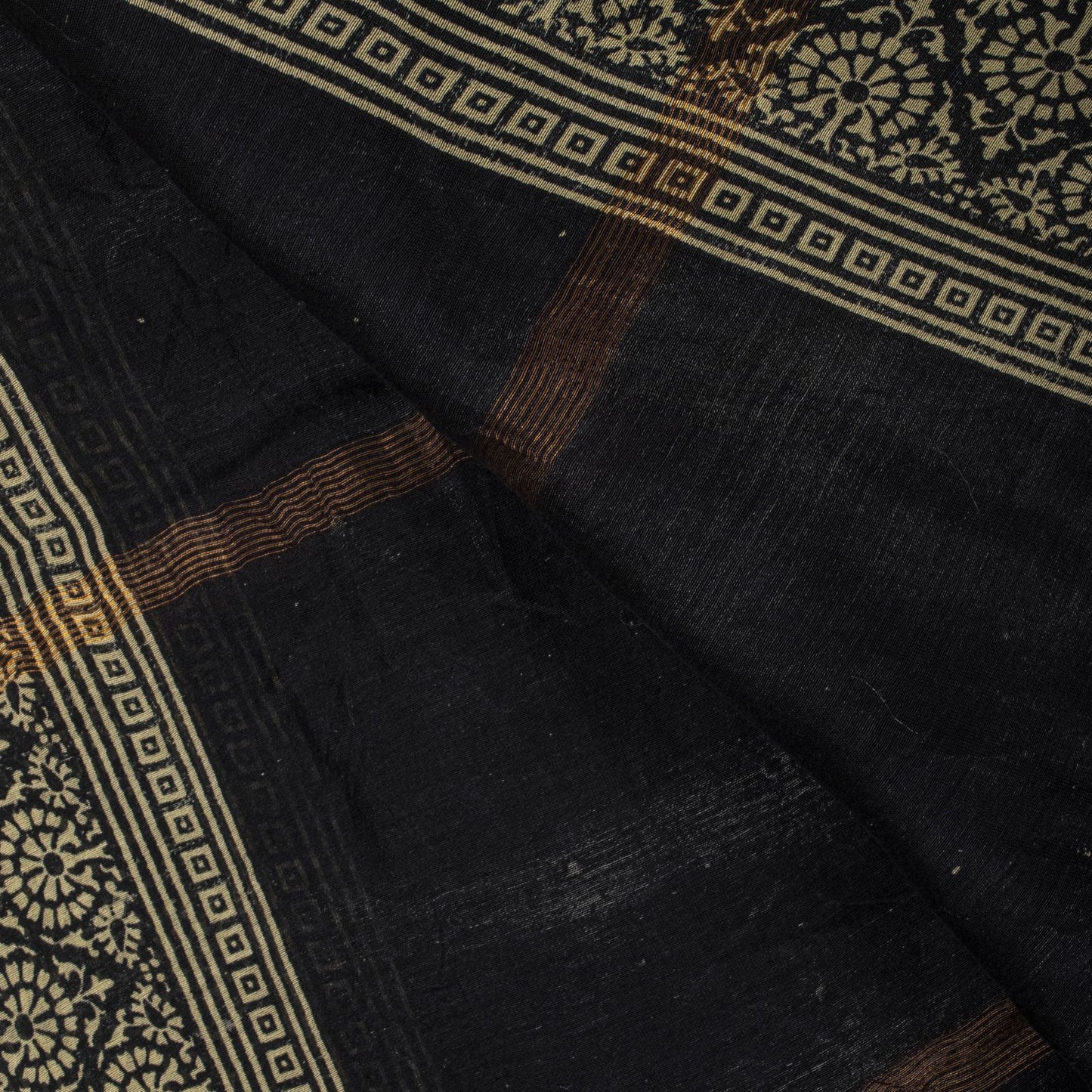 Sanskriti Vintage Dupatta/Stole Black Cotton Silk Hand Block Print Chanderi Veil