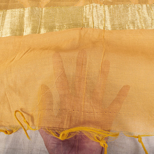 Sanskriti Vintage Dupatta/Stole Yellow Blend Silk Zari Woven Maheshwari SoftVeil