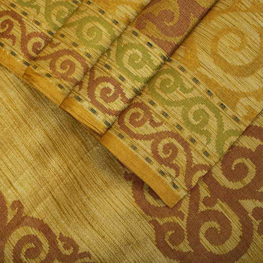 Sanskriti Vintage Tant Jacqauad Woven Pure Silk Saree Yellow Sari Craft Fabric