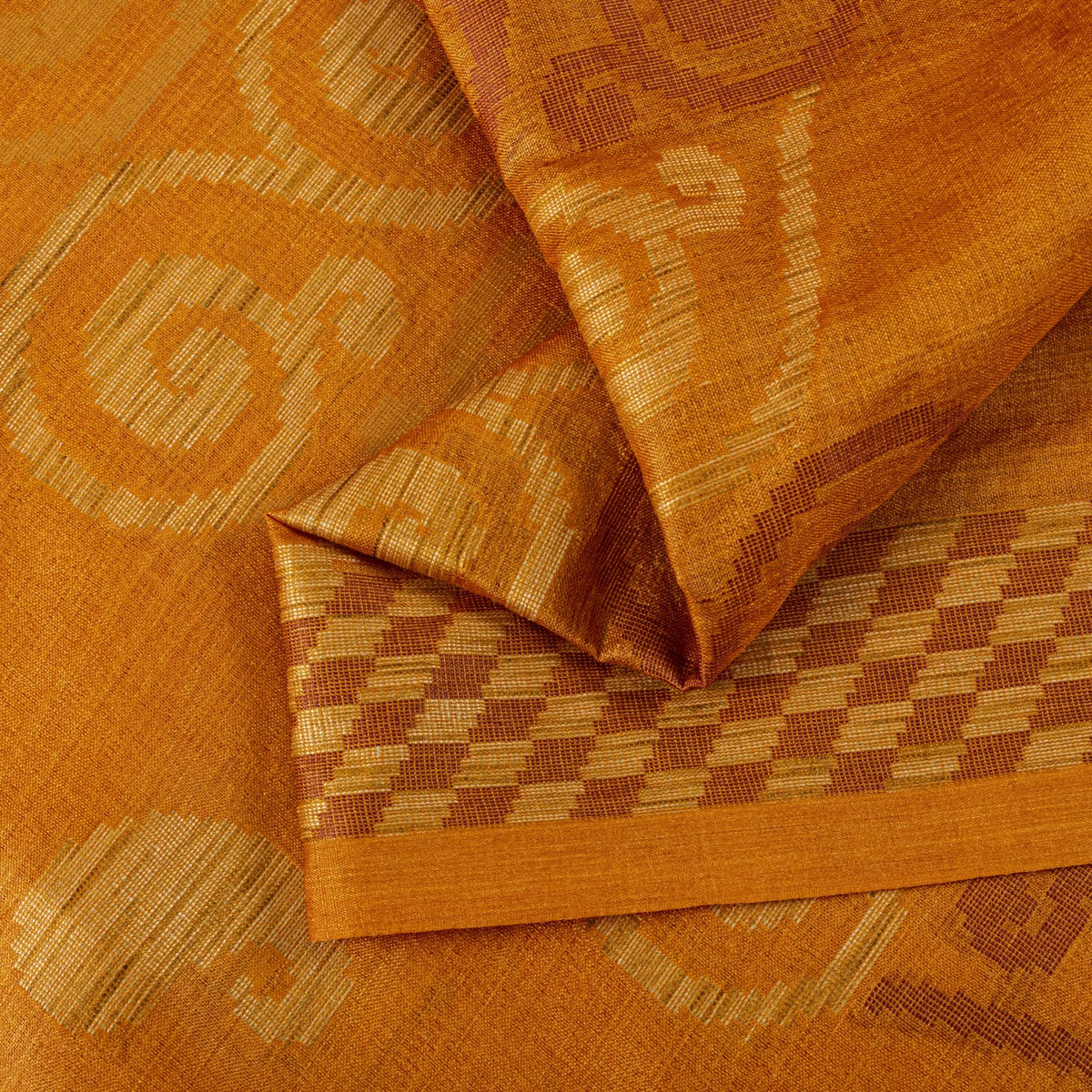 Sanskriti Vintage Tant Jacqauard Woven Pure Silk Saree Yellow Sari Craft Fabric