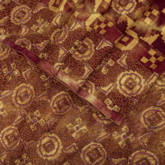 Sanskriti Vintage Hand Beaded-Woven Pure Organza Saree Maroon Sari Craft Fabric