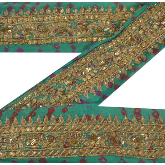 Sanskriti Vintage Handmade Gota Patti Georgette Heavy Sari Border 1 Yd Blue Lace