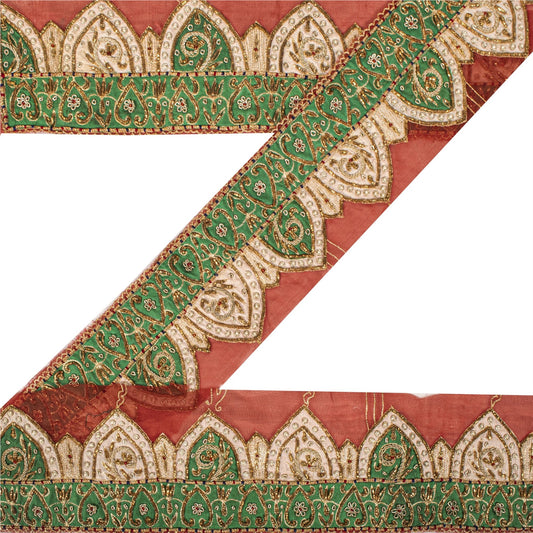 Sanskriti Vintage Hand Embroidered Heavy 1 Yd Sari Border Cotton Silk Pink Lace