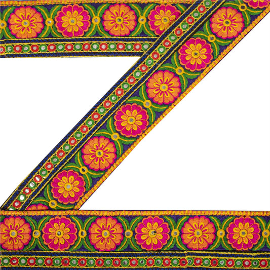 Sanskriti Vintage Kutch Style Embroidered 1Yd Sari Border Velvet Trim Craft Lace