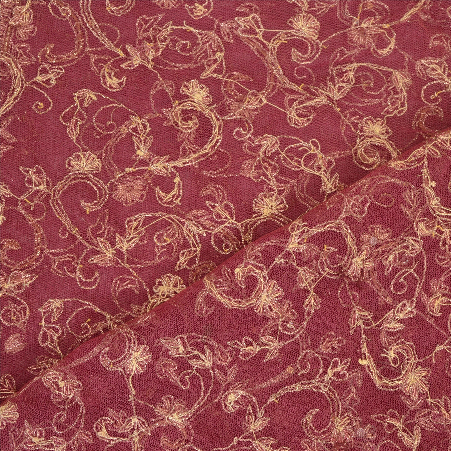 Sanskriti Vintage Wine Long Dupatta Net Mesh Hand Beaded Sustainable Fabric Zari Work Stole