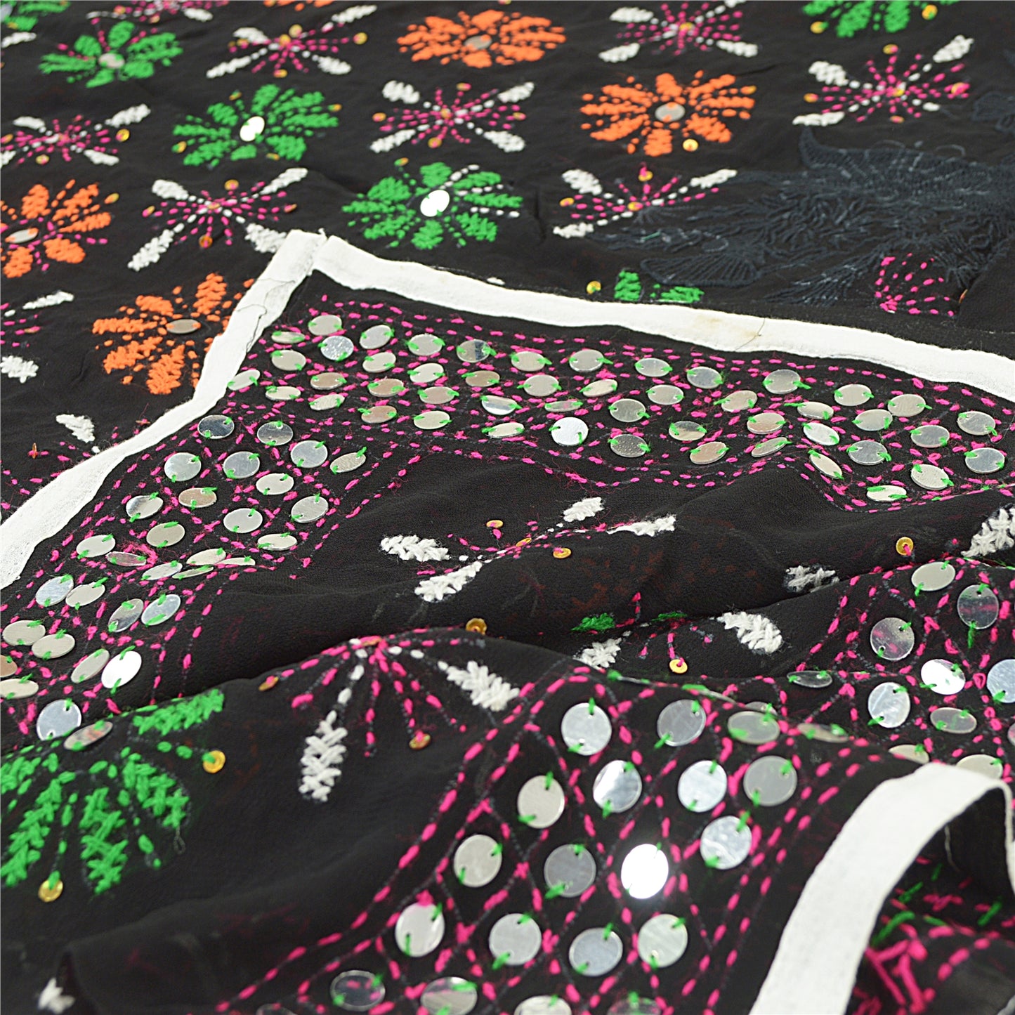 Sanskriti Vintage Dupatta Long Stole OOAK Hand Embroidered Phulkari Scarves Wrap