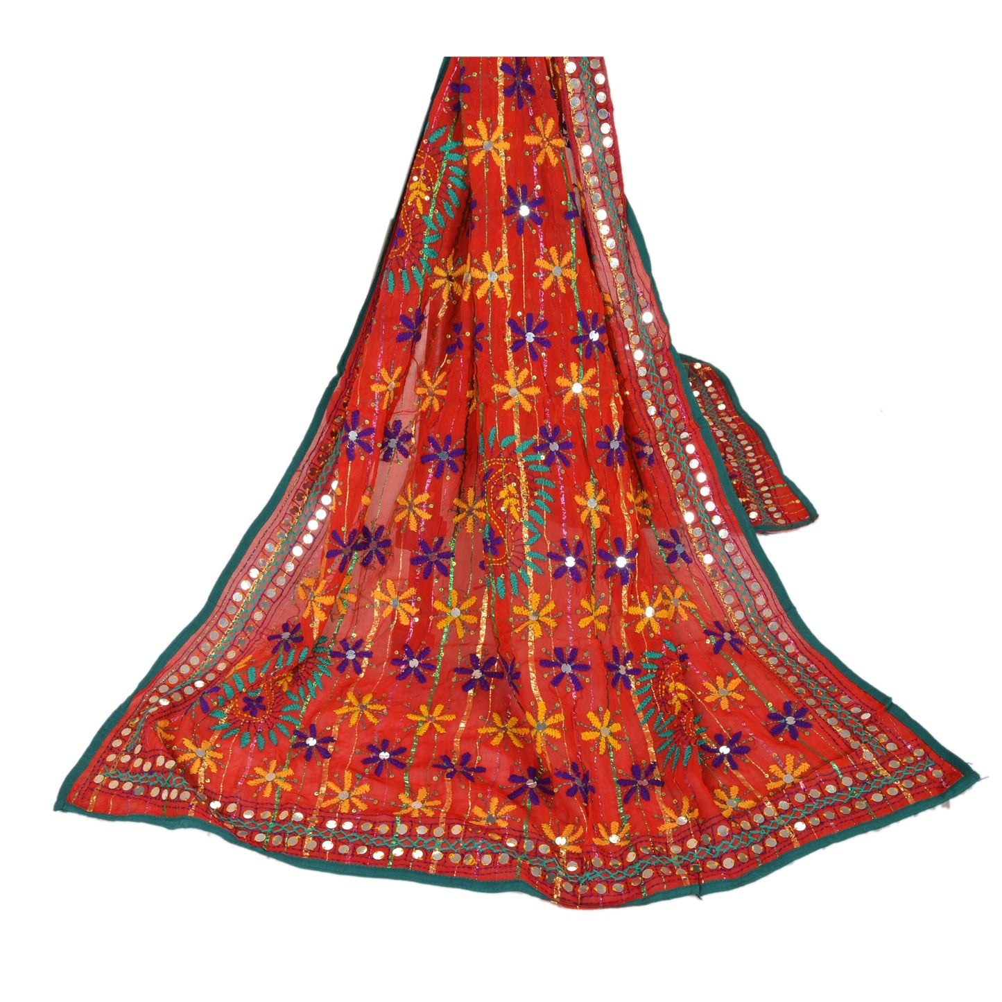 Sanskriti Vintage Dupatta Long Stole Georgette OOAK Hand Embroidered Phulkari Scarves Wrap
