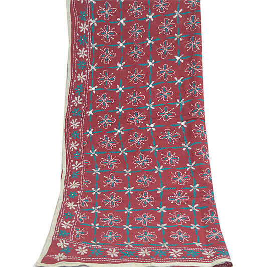 Sanskriti Vintage Blend Georgette Long Dupatta Dark Red Handmade Phulkari Veil