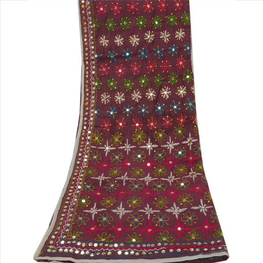 Sanskriti Vintage Dupatta Long Stole Cotton Purple Hand Embroidered Phulkari From Panjab Scarves Indian Craft Supplies Fabric