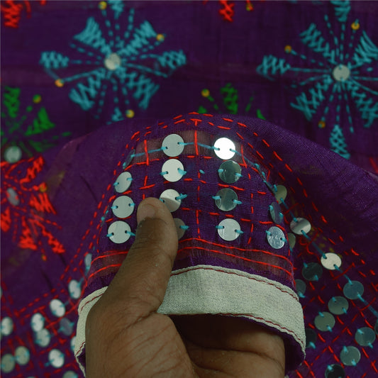 Sanskriti Vintage Dupatta Long Stole Pure Georgette Hand Embroider Phulkari Veil