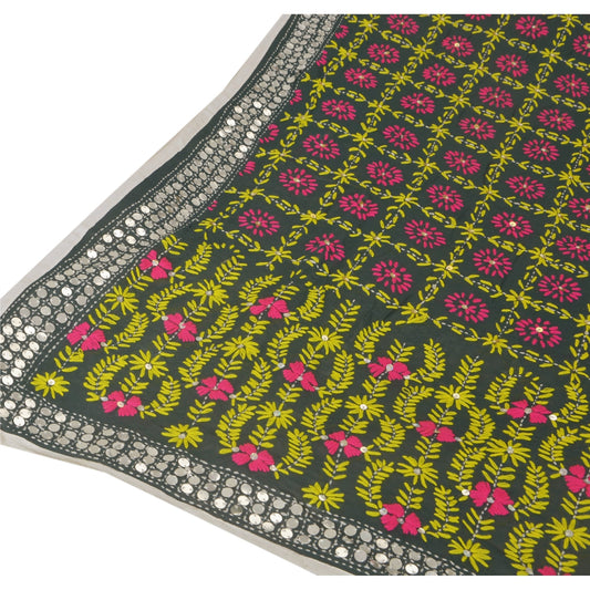 Sanskriti Vintage Dupatta Long Stole Black OOAK Hand Embroidered Phulkari Scarf