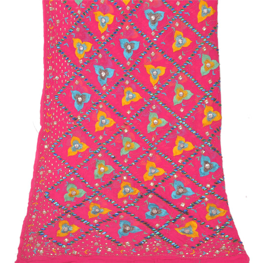 Sanskriti Vintage Pink Dupatta Lang Stola Ren Georgette Silke Håndperlet Slør