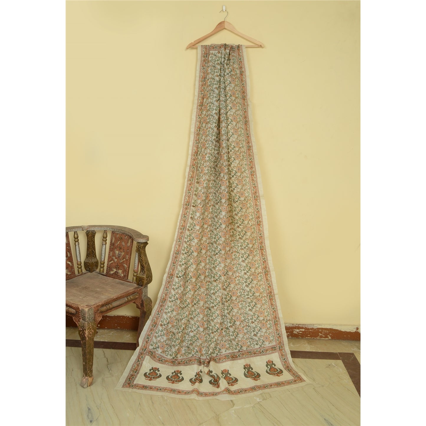 Sanskriti Vintage Dupatta/Stole Ivory Pure Silk Stole Hand Bead Party Zari Veil