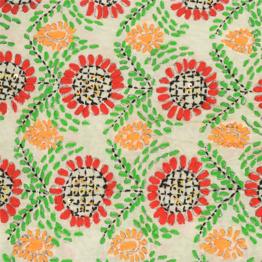 Sanskriti Vintage Ivory Dupatta Long Stole OOAK Hand Embroidered Phulkari Scarf