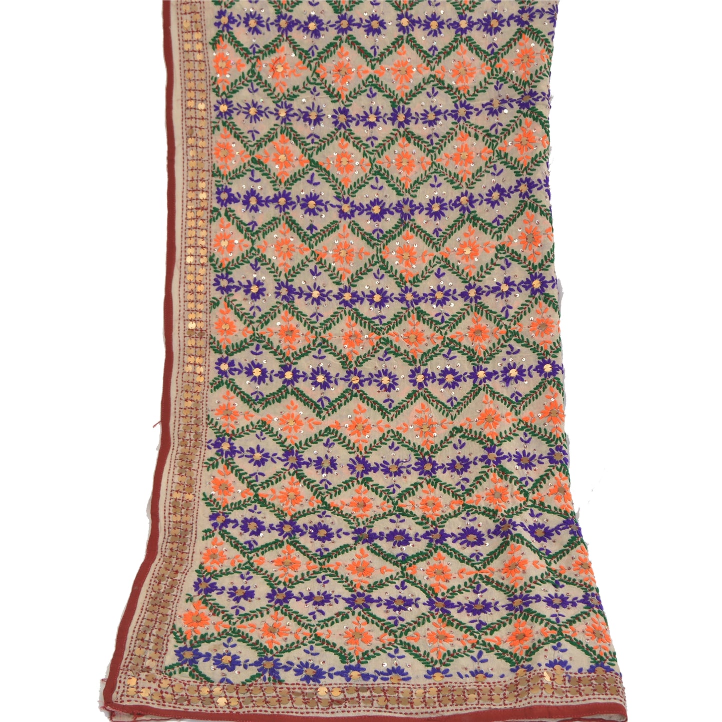 Sanskriti Vintage Dupatta Long Stole One OF A Kind Hand Embroidered Phulkari