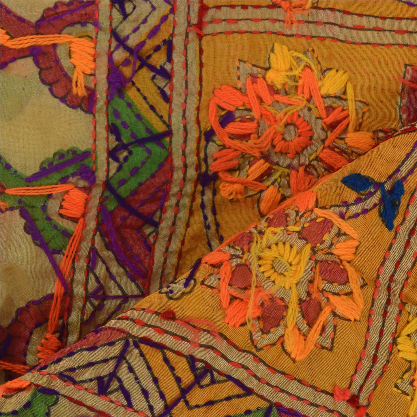 Sanskriti Vintage Cream Dupatta Chanderi Hand Embroidered Kalamkari Kantha Stole