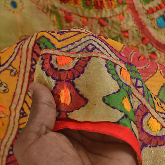 Sanskriti Vintage Cream Dupatta Chanderi Hand Embroidered Kalamkari Kantha Stole