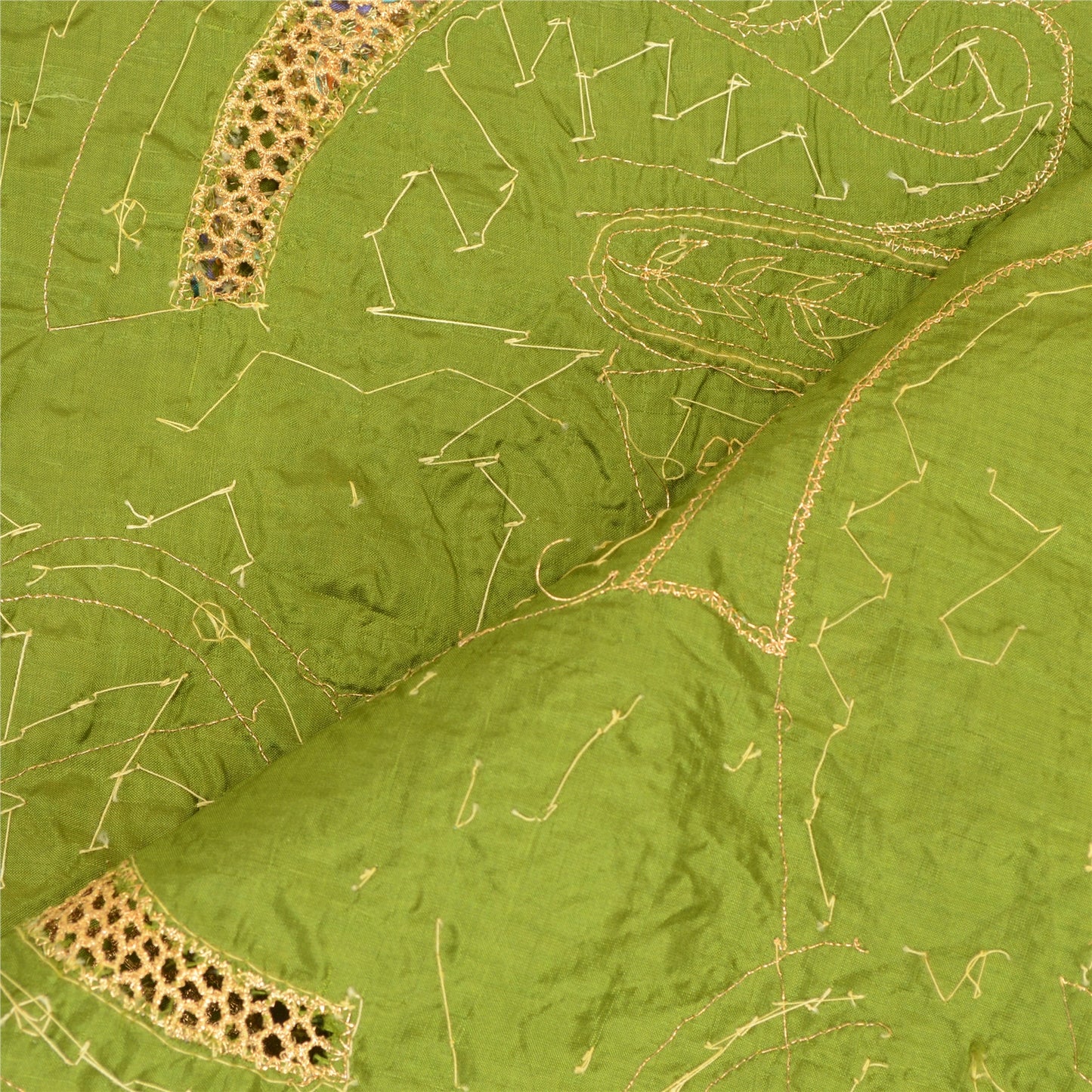 Sanskriti Vintage Green Dupatta Stole Pure Silk Hand Beaded Sequin Party Scarves