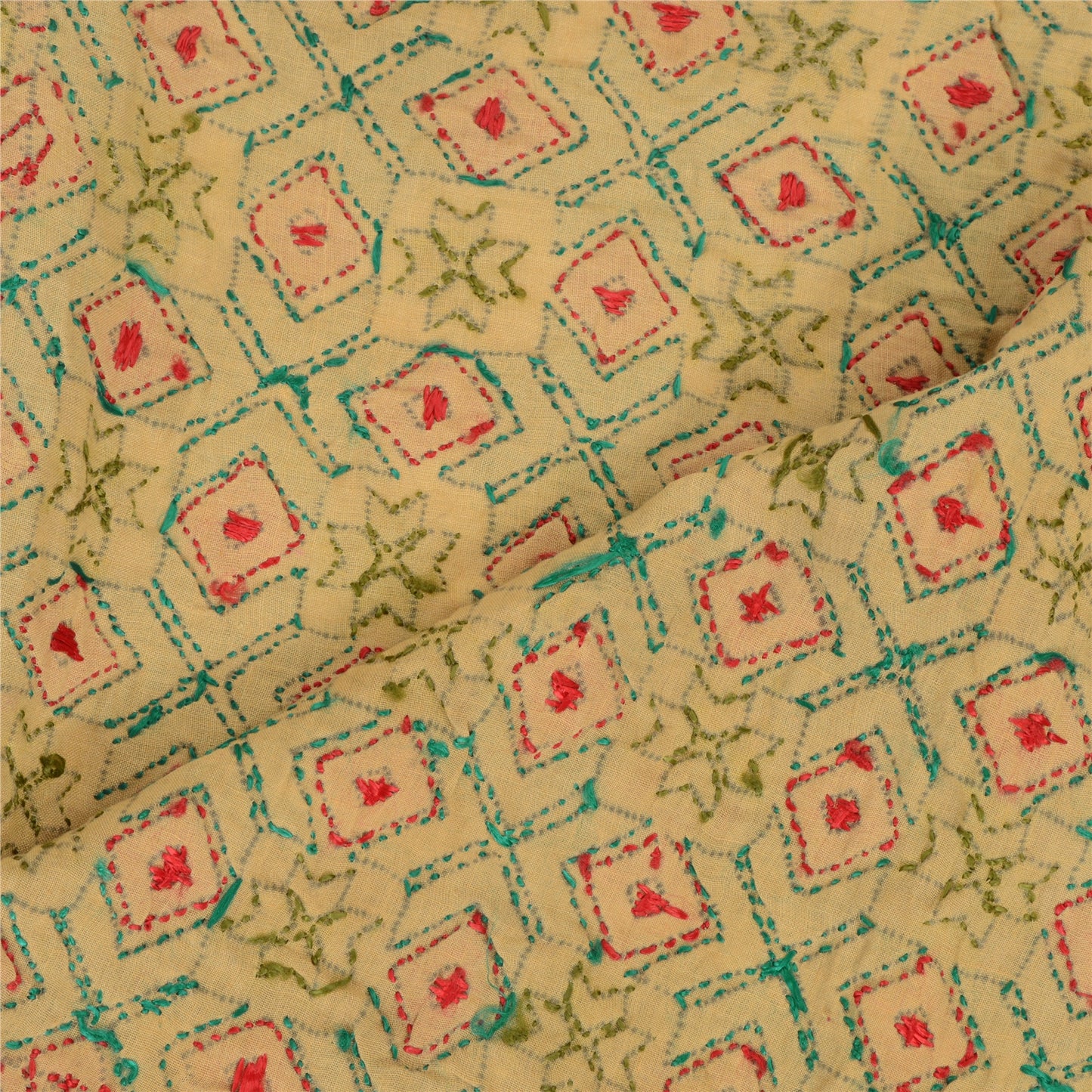 Sanskriti Vintage Cream Dupatta Pure Cotton Hand Made Bagh Phulkari OOAK Stole