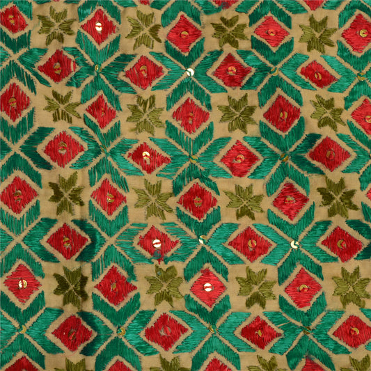 Sanskriti Vintage Cream Dupatta Pure Cotton Hand Made Bagh Phulkari OOAK Stole