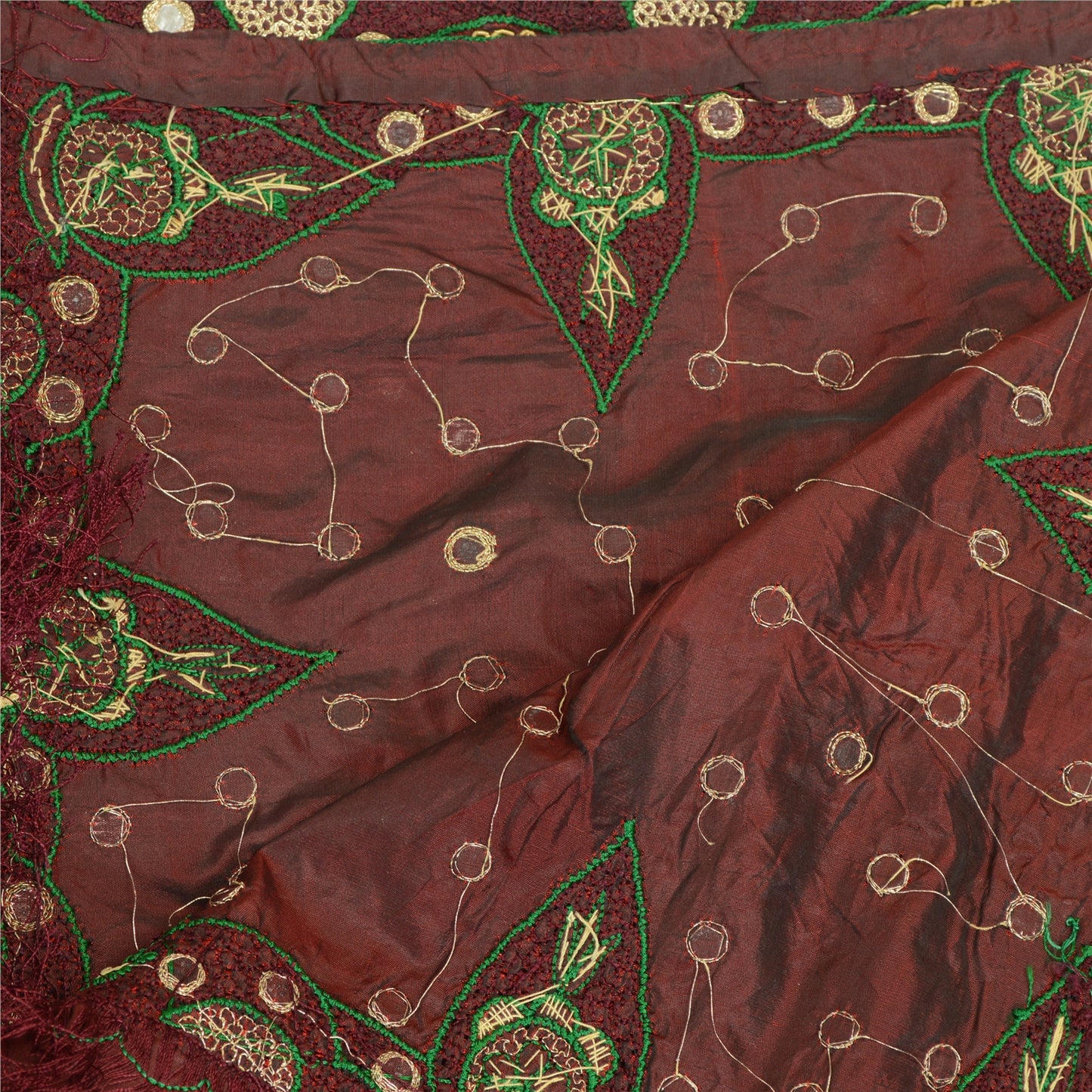 Sanskriti Vintage Dark Red Dupatta Blend Silk Hand Beaded Zardozi Stole/Scarves