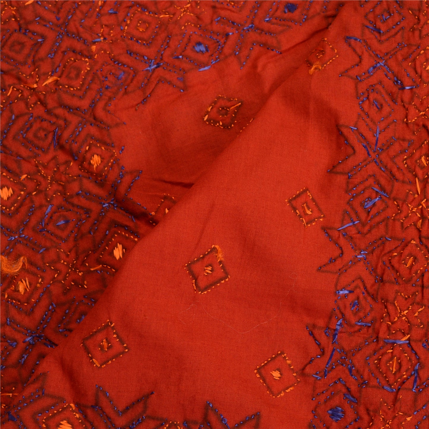 Sanskriti Vintage Red Dupatta Cotton Hand Embroidered Bagh Phulkari OOAK Stole