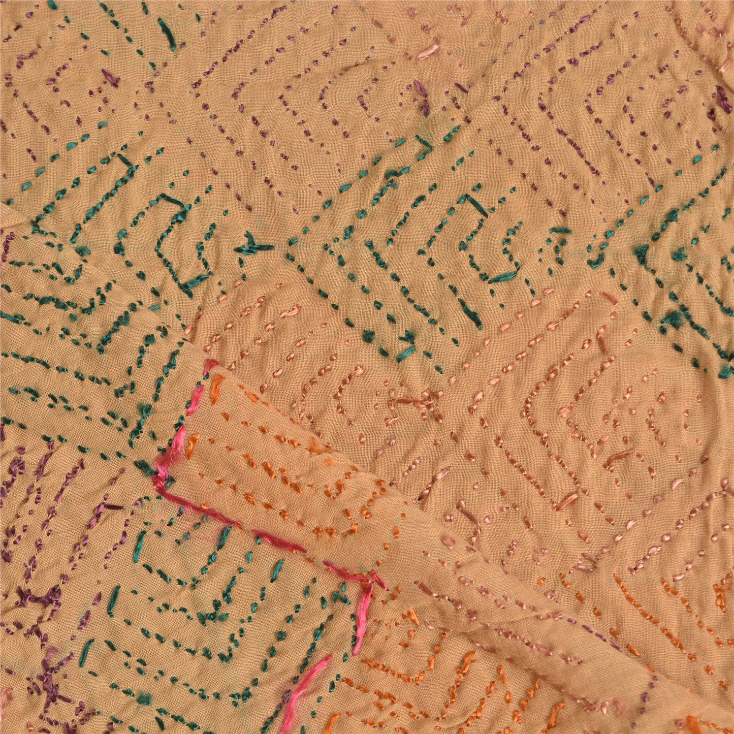 Sanskriti Vintage Cream Dupatta Cotton Hand Embroidery Bagh Phulkari Ooak Stole From Himachal Panjab Of India Textile Heritage